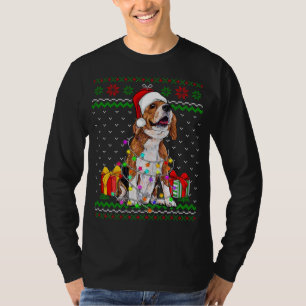 Hondenliefhebber met een lomp met kerstverlichting t-shirt