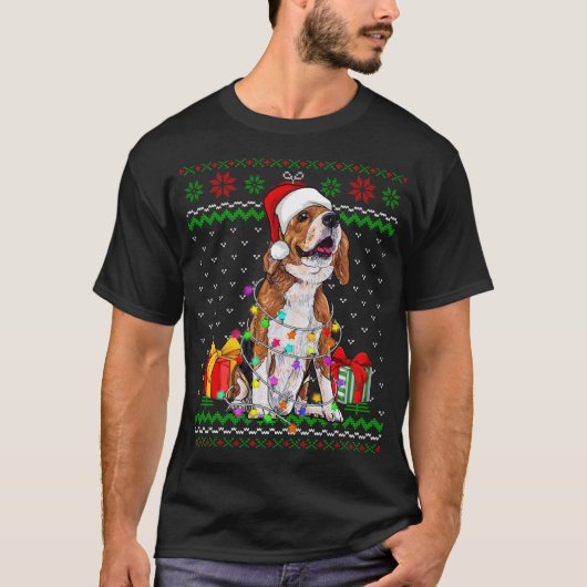 Hondenliefhebber met een lomp met kerstverlichting t-shirt (Voorkant)
