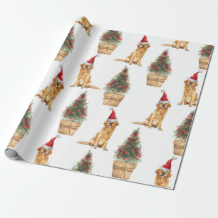 Hondenliefhebber met kerstgouden retriever cadeaupapier