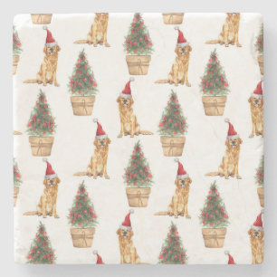 Hondenliefhebber met kerstgouden retriever stenen onderzetter