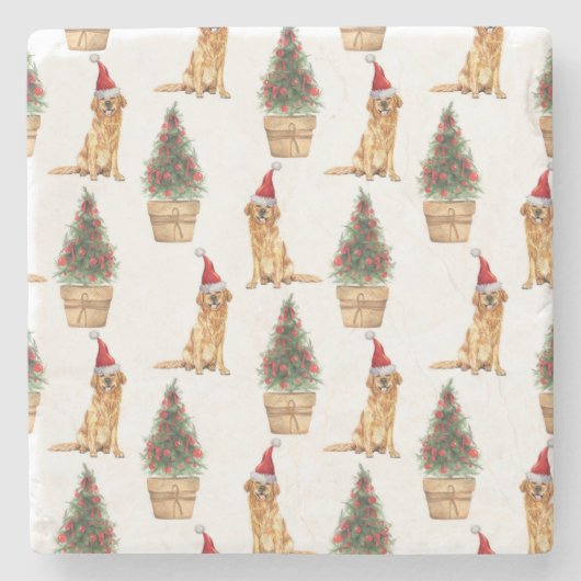 Hondenliefhebber met kerstgouden retriever stenen onderzetter (Voorkant)