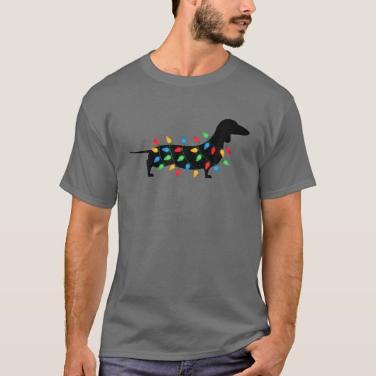 Hondenliefhebber met kerstlights Wiener Dachshund T-shirt (Voorkant)