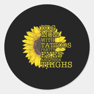 Hondenliefhebber moeder met Tattoos en ogen zonne Ronde Sticker