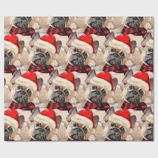 Hondenliefhebber Patterned Franse Bulldog Kerst Cadeaupapier (Vlak)