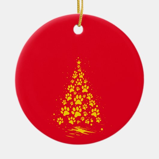 Hondenliefhebber Paw Print Kerstboom 4 Keramisch Ornament (Voorkant)