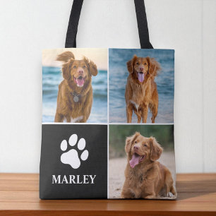 Hondenliefhebber Poot Aangepaste Naam Foto Collage Tote Bag
