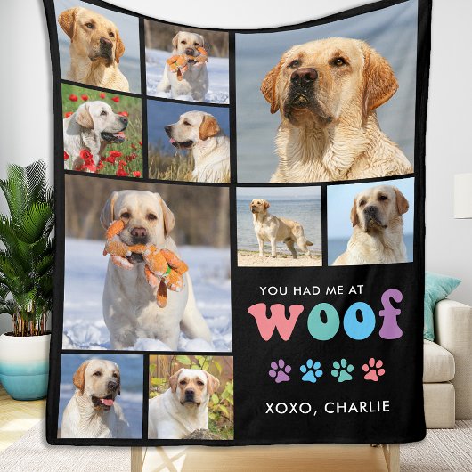 Hondenliefhebber Retro WOOF Custom Pet 11 Foto's C Fleece Deken