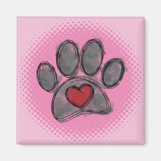 Hondenliefhebber Tekening Waterverf Halftone Print Magneet (Voorkant)