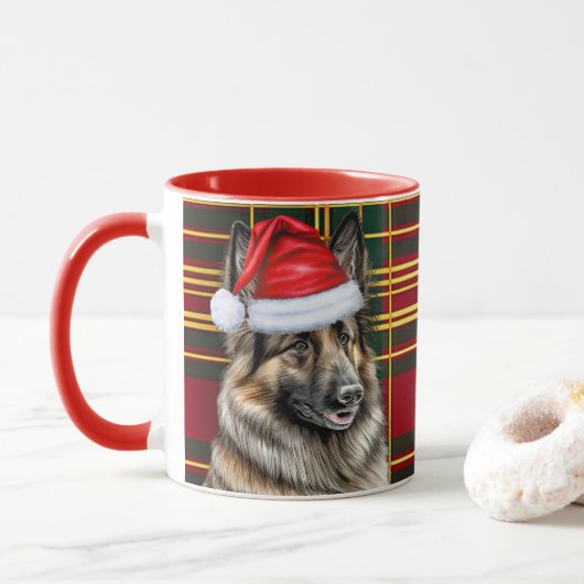 Hondenliefhebber Tervuren Holiday Plaid Mok (Met donut)