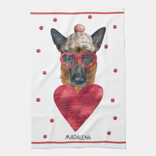 Hondenliefhebber Valentijn Gift German Shepherd Theedoek (Verticaal)