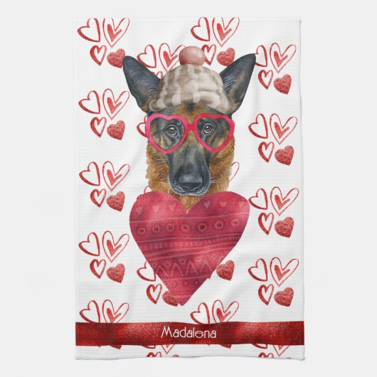 Hondenliefhebber Valentijn Gift German Shepherd Theedoek (Verticaal)