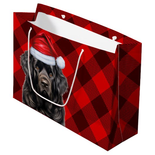 Hondenliefhebber van Christmas Plaid Newfoundland Groot Cadeauzakje (Voorkant Gekanteld)
