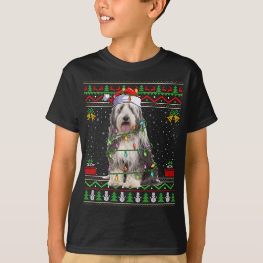 Hondenliefhebber van de bearded Collie Santa Ugly  T-shirt (Voorkant)