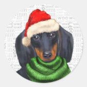 Hondenliefhebber voor kerstdachshund en wof-kunst ronde sticker (Voorkant)