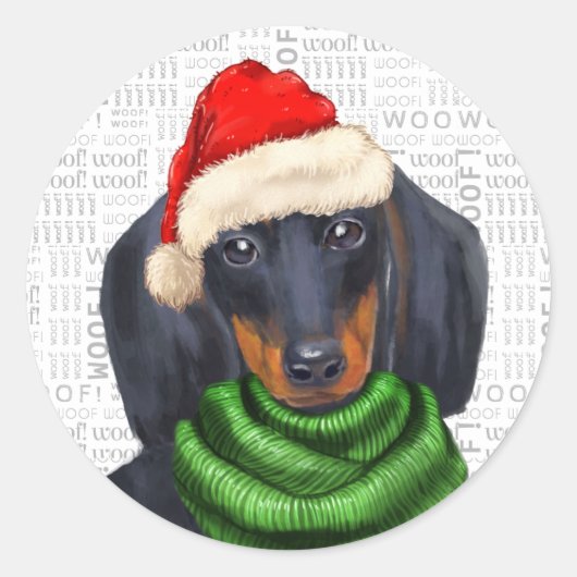 Hondenliefhebber voor kerstdachshund en wof-kunst ronde sticker (Voorkant)