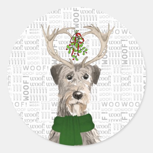 Hondenliefhebber voor kerstmis: Irish Wolfhound en Ronde Sticker (Voorkant)