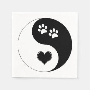 Hondenliefhebber Yin Yang Hart en Pootafdrukken Servet