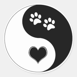 Hondenliefhebber Yin Yang Hart Pootafdrukken Ronde Sticker