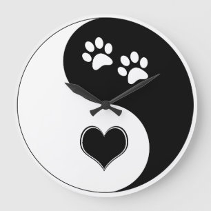 Hondenliefhebber Yin Yang Hear en Paw Drukken Grote Klok