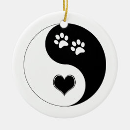 Hondenliefhebber Yin Yang Heart en Paw Prints Keramisch Ornament