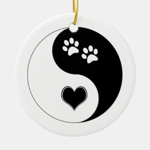 Hondenliefhebber Yin Yang Heart en Paw Prints Keramisch Ornament