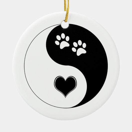 Hondenliefhebber Yin Yang Heart en Paw Prints Keramisch Ornament (Voorkant)