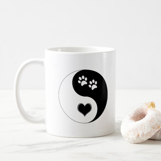 Hondenliefhebber Yin Yang Heart en Paw Prints Koffiemok (Met donut)