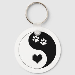 Hondenliefhebber Yin Yang Heart en Paw Prints Sleutelhanger