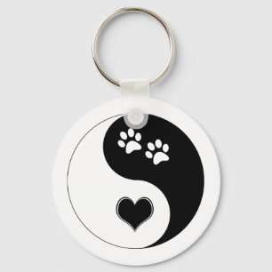 Hondenliefhebber Yin Yang Heart en Paw Prints Sleutelhanger