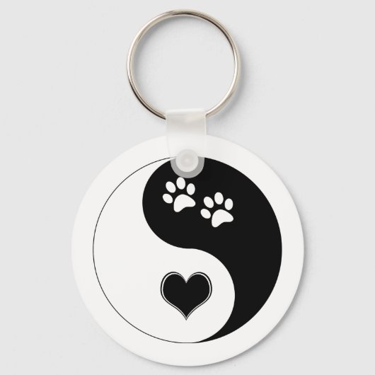 Hondenliefhebber Yin Yang Heart en Paw Prints Sleutelhanger (Voorkant)