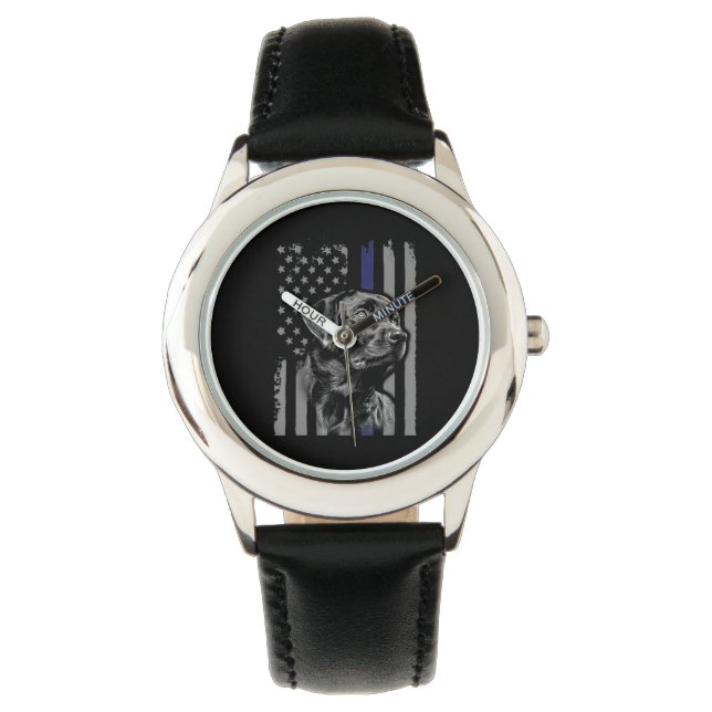 Hondenliefhebber | Zwarte Labrador American Flag T Horloge (Voorkant)
