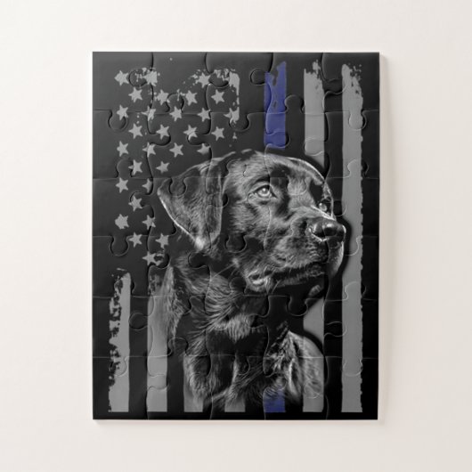 Hondenliefhebber | Zwarte Labrador American Flag T Legpuzzel (Verticaal)