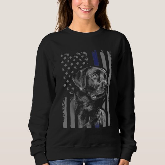 Hondenliefhebber | Zwarte Labrador American Flag T Trui (Voorkant)