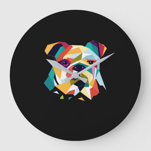 Hondenliefhebbers | Bulldog Polygonal Abstract Gra Grote Klok (Voorkant)