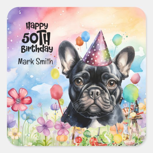 Hondenliefhebbers Franse bulldog 50ste verjaardags Vierkante Sticker (Voorkant)