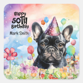 Hondenliefhebbers Franse bulldog 50ste verjaardags Vierkante Sticker
