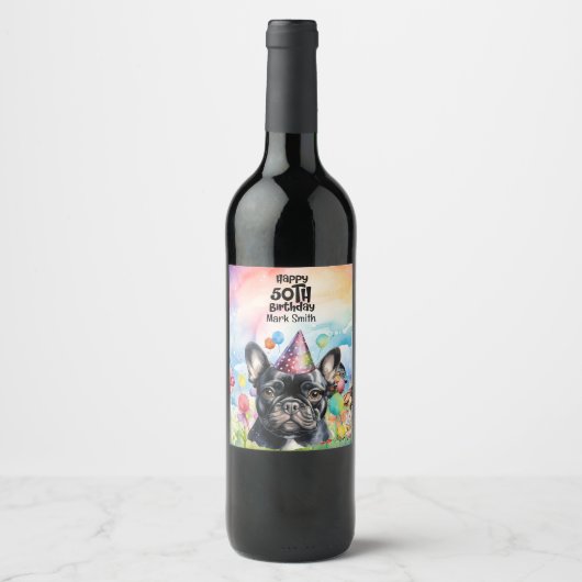 Hondenliefhebbers Franse bulldog 50ste verjaardags Wijn Etiket (Voorkant)