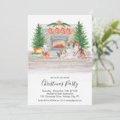 Hondenliefhebbers Katten Kerst Open haard Scene Pa Kaart (Staand voorkant)