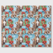Hondenliefhebbers Kerst Cartoon PitBull Pups Cadeaupapier (Vlak)
