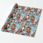 Hondenliefhebbers Kerst Cartoon PitBull Pups Cadeaupapier (Uitgerold)