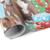 Hondenliefhebbers Kerst Cartoon PitBull Pups Cadeaupapier (Rol Hoek)