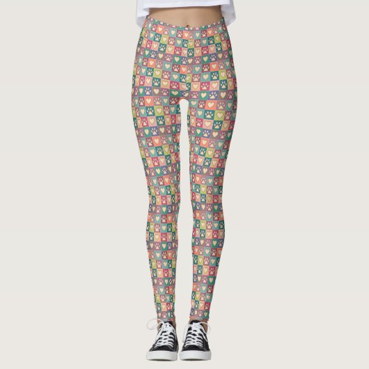 Hondenliefhebbers Paw Prints en Hearts Leggings (Voorkant)