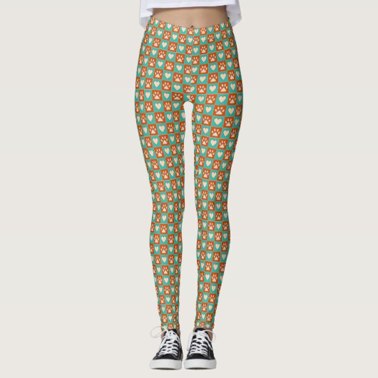 Hondenliefhebbers Paw Prints en Hearts Patroon Leg Leggings (Voorkant)