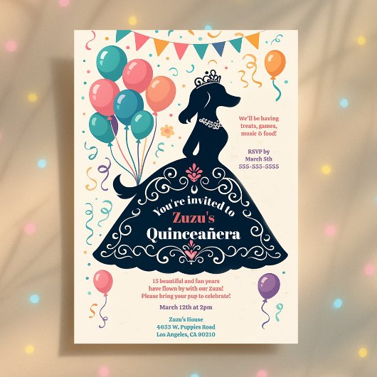 Hondenliefhebber's prachtige Quinceañera verjaarda Kaart