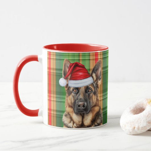 Hondenliefhebber's Red Green Plaid en GSD Holiday Mok (Met donut)
