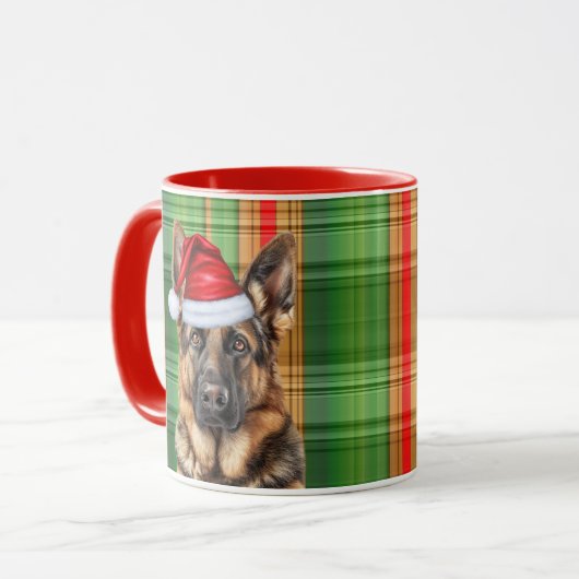 Hondenliefhebber's Red Green Plaid en GSD Holiday Mok (Voorkant links)