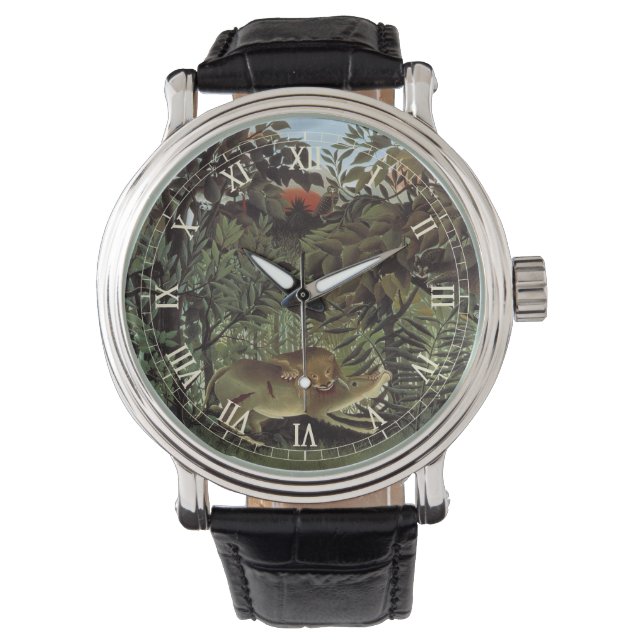 Hondenlion van Henri Rousseau,  dier in het wild Horloge (Voorkant)