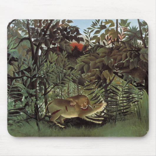 Hondenlion van Henri Rousseau,  dier in het wild Muismat (Voorkant)