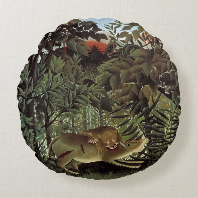 Hondenlion van Henri Rousseau,  dier in het wild Rond Kussen (Voorkant)