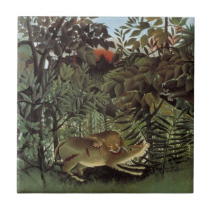 Hondenlion van Henri Rousseau,  dier in het wild Tegeltje